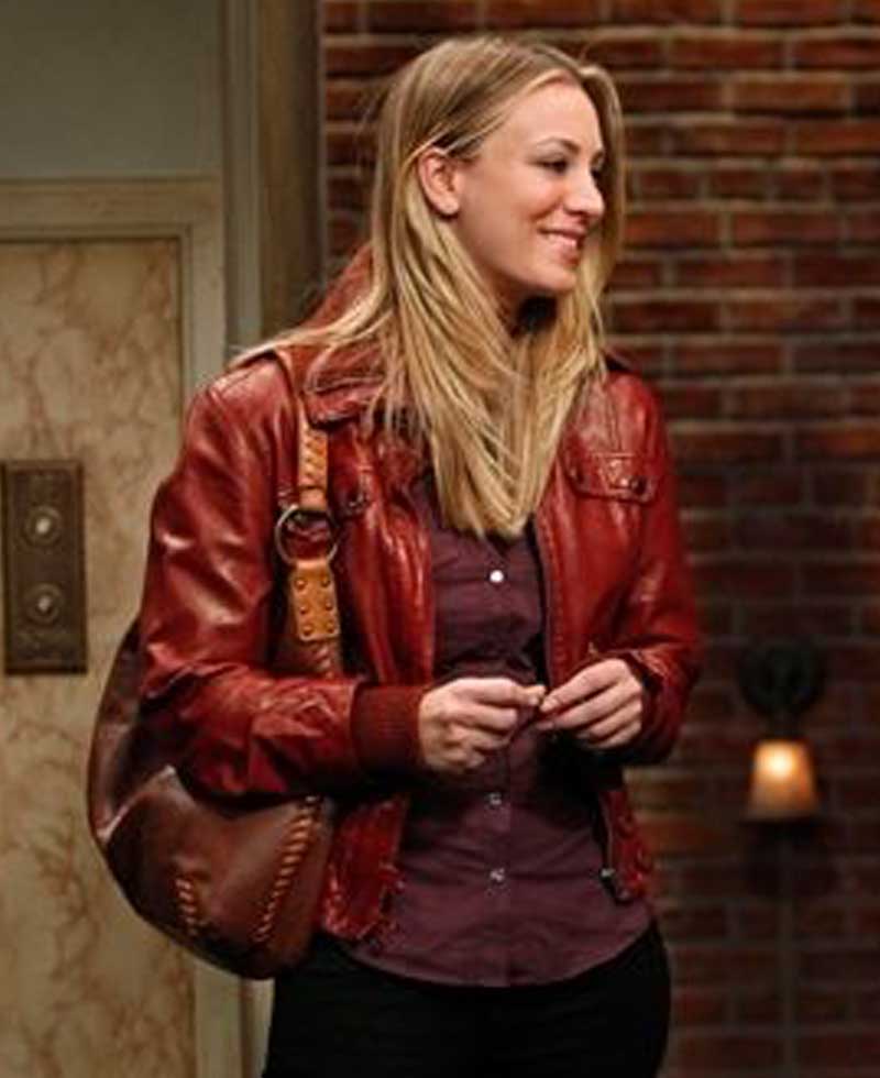 The Big Bang Theory Kaley Cuoco Burgundy Leather Jacket