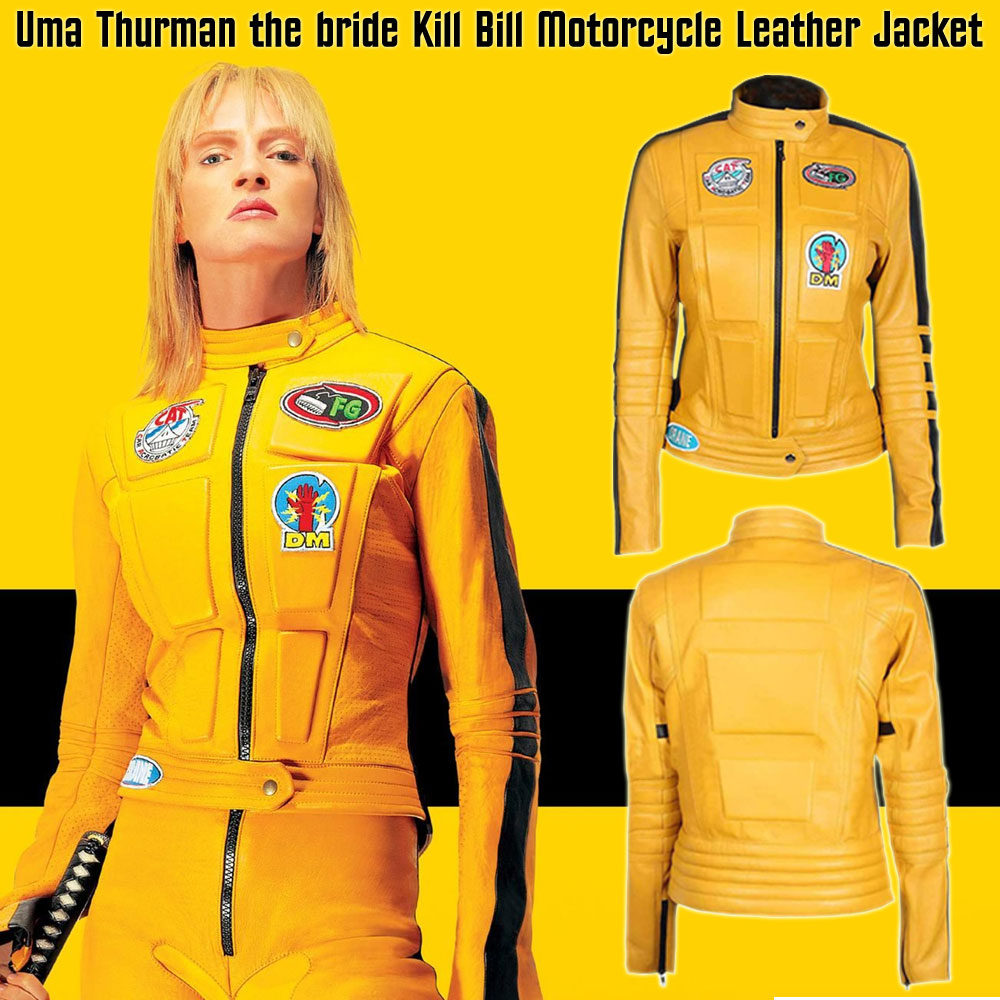 Kill Bill Uma Thurman Yellow Biker Jacket uma thurman kill bill leather jacket