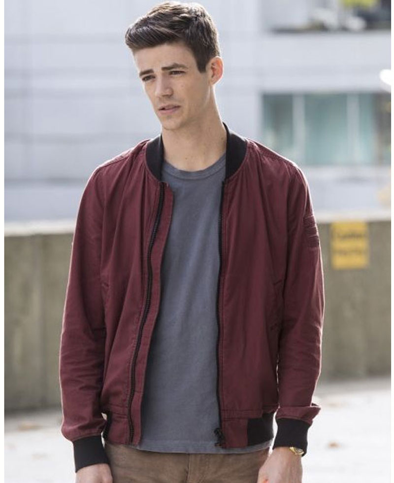 The Flash Grant Gustin Burgundy Bomber Jacket The Flash Grant Gustin Burgundy Bomber Jacket