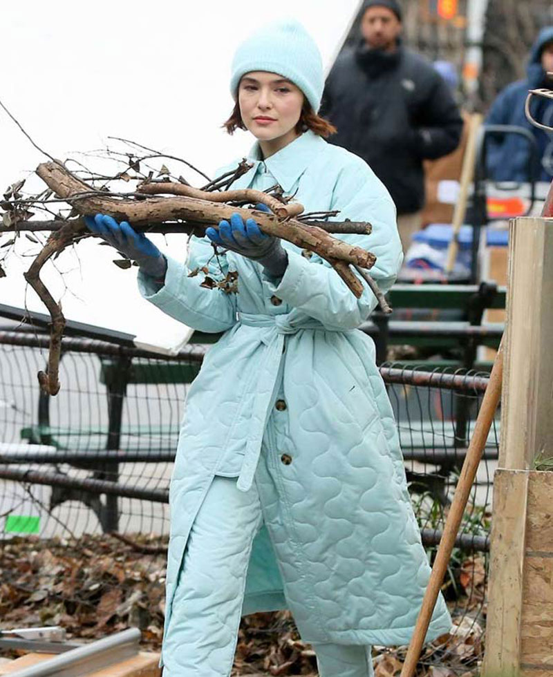 Zoey Deutch The Politician Light Blue Coat Zoey Deutch The Politician Light Blue Coat