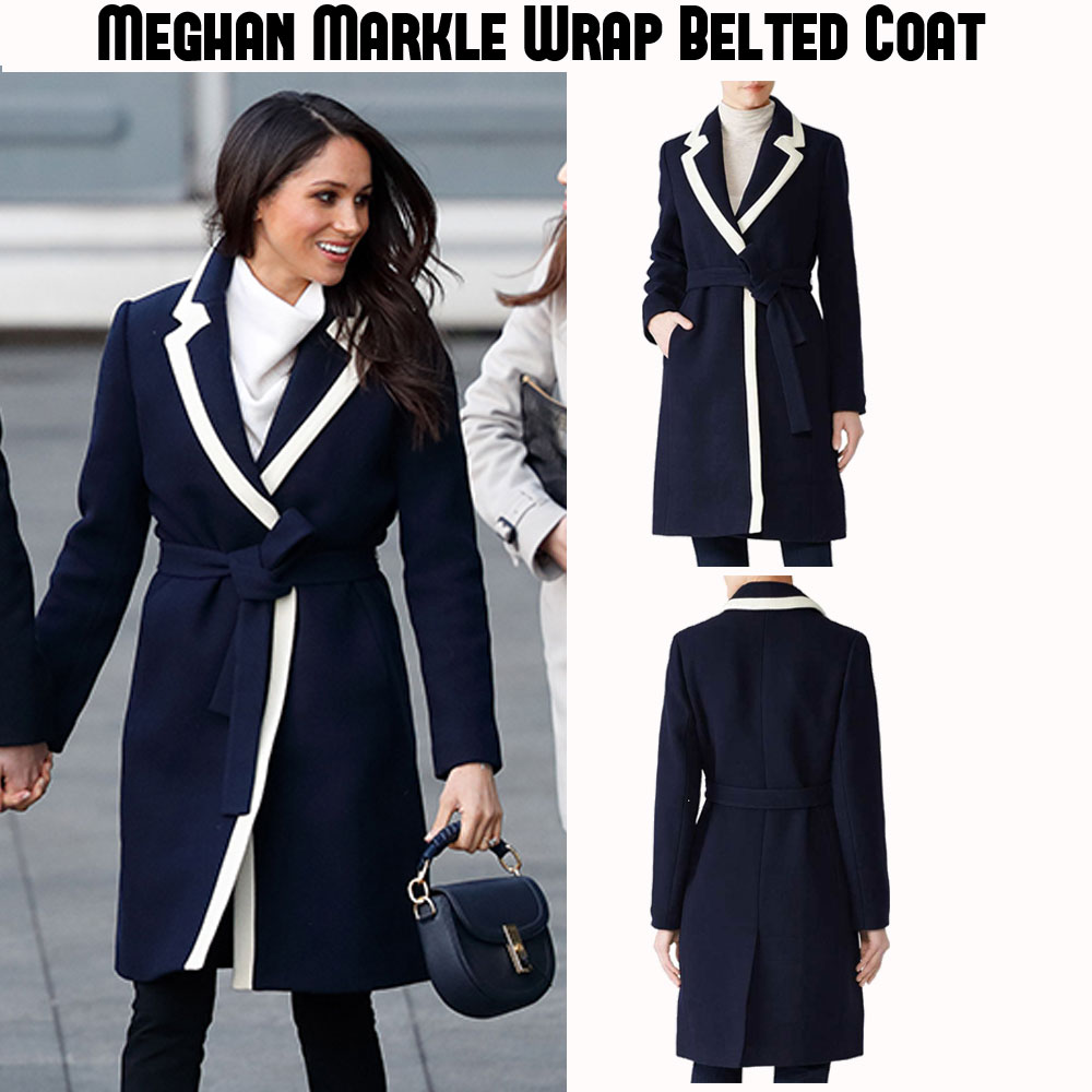 Meghan Markle Wrap Tipped Belted Coat Meghan Markle Wrap Tipped Belted Coat - Image 5