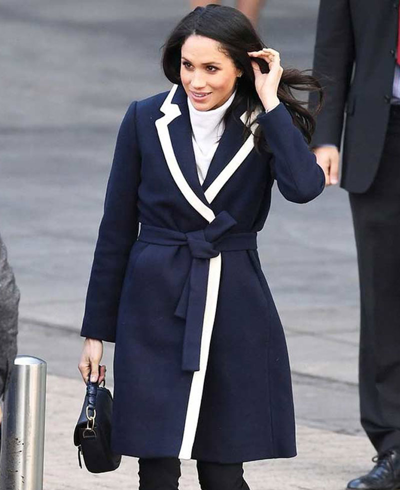 Meghan Markle Wrap Tipped Belted Coat Meghan Markle Wrap Tipped Belted Coat
