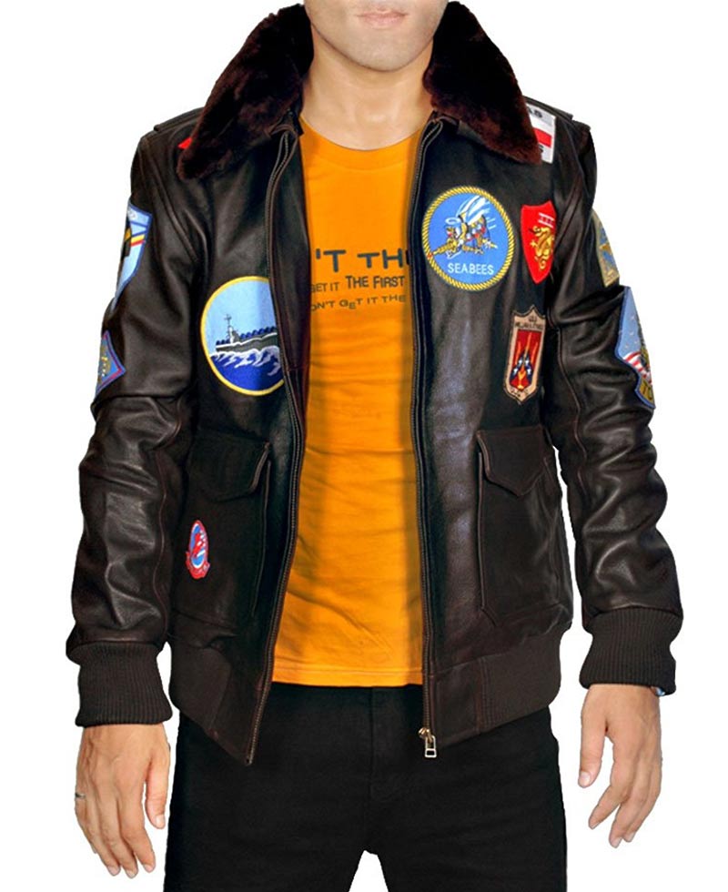 Tom Cruise Top Gun Leather Jacket with Fur Collar tom cruise top gun jacket