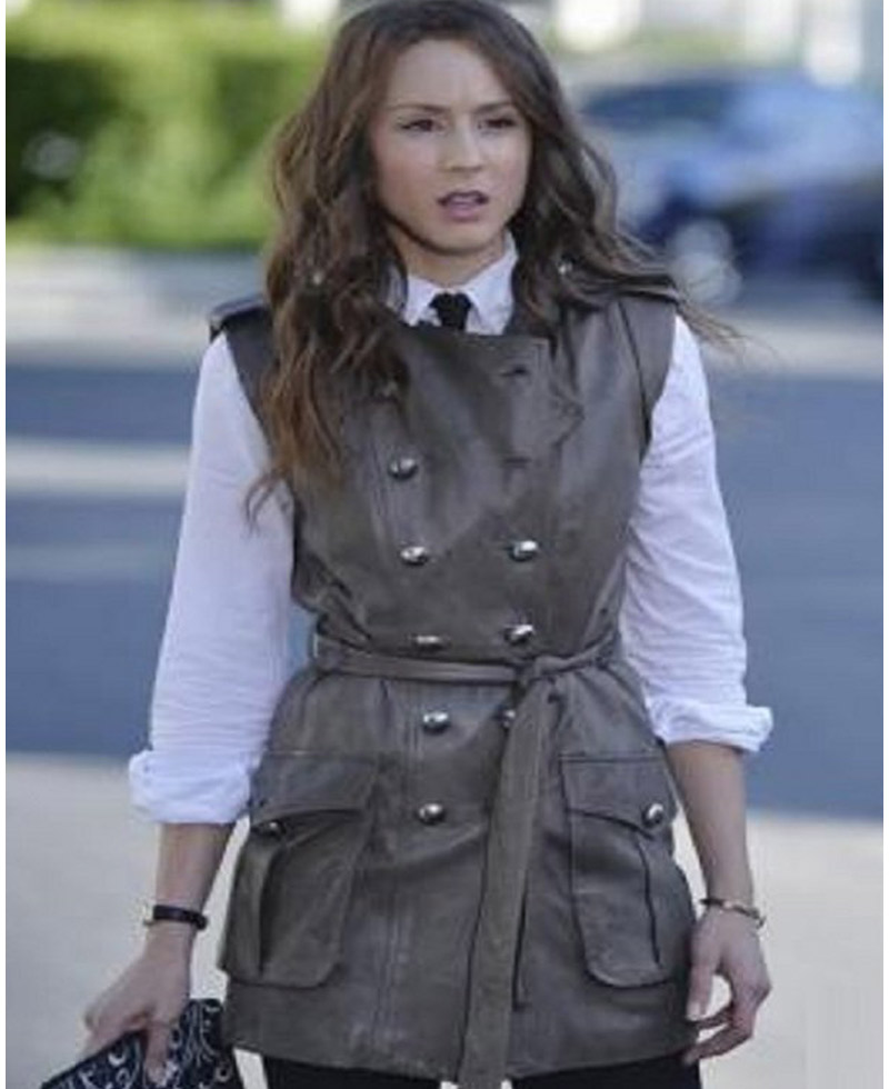 Troian Bellisario Pretty Little Liars Black Leather Vest Coat Troian Bellisario Pretty Little Liars Black Leather Vest Coat - Image 2
