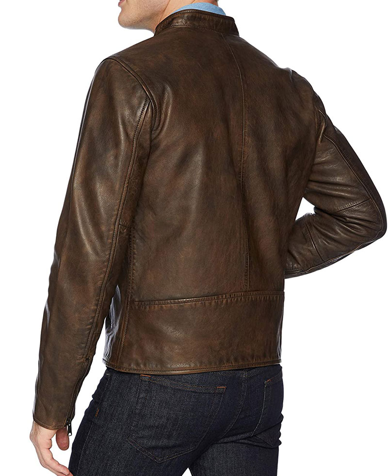 Men's Front Zipper Lucky Motorcycle Vintage Leather Jacket Men's Front Zipper Lucky Motorcycle Vintage Leather Jacket - Image 2
