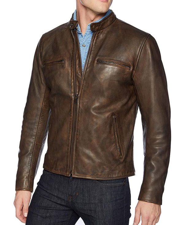 Men's Front Zipper Lucky Motorcycle Vintage Leather Jacket