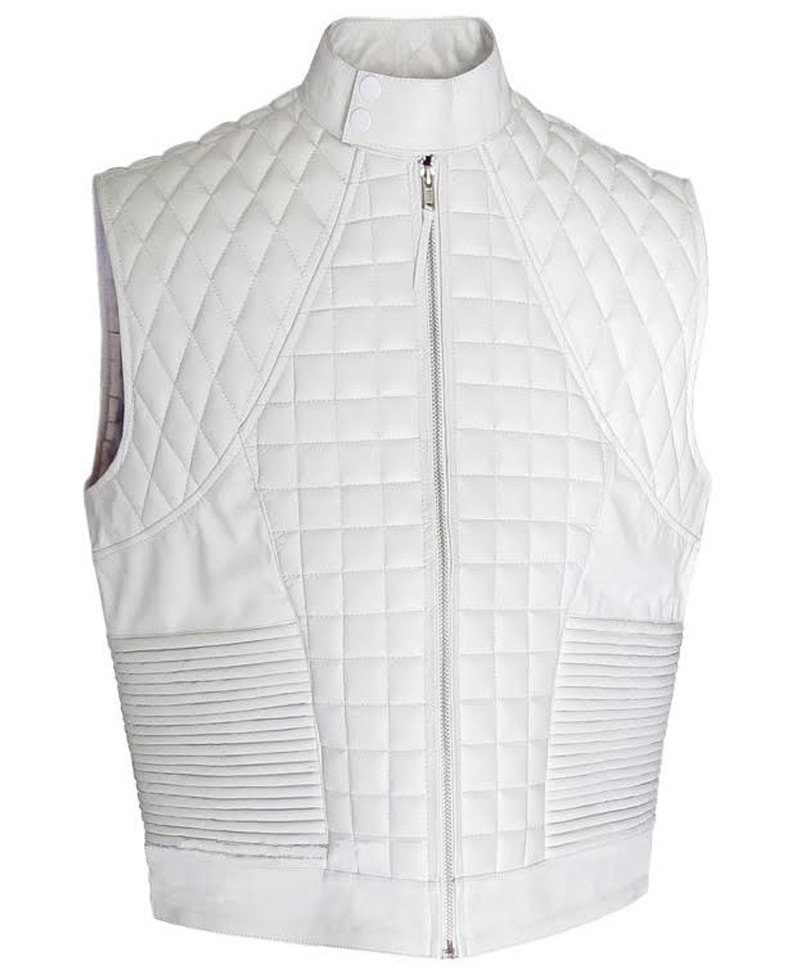 Justin Bieber Quilted White Leather Vest Justin Bieber Quilted White Leather Vest