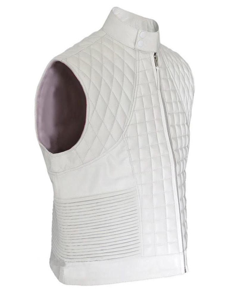 Justin Bieber Quilted White Leather Vest Justin Bieber Quilted White Leather Vest - Image 3