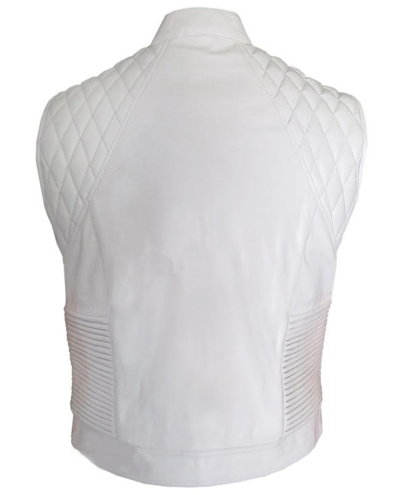 Justin Bieber Quilted White Leather Vest Justin Bieber Quilted White Leather Vest - Image 2