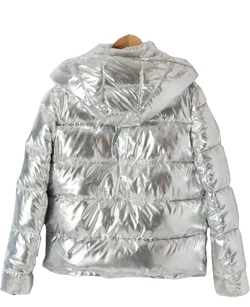 Women's Puffer Silver Down Jacket with Removable Hood Women's Puffer Silver Down Jacket with Removable Hood - Image 2