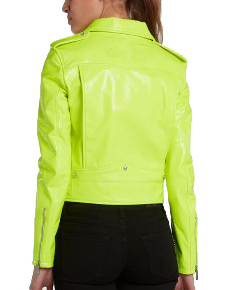 Women's Green Neon Leather Biker Asymmetrical Jacket Women's Green Neon Leather Biker Asymmetrical Jacket - Image 2