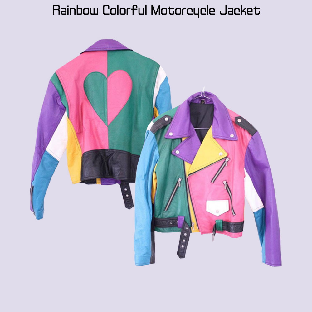 Women's Rainbow Colorful Motorcycle Jacket rainbow moto jacket