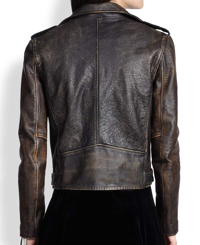 Women's Moto Asymmetrical Distressed Leather Jacket Women's Moto Asymmetrical Distressed Leather Jacket - Image 2