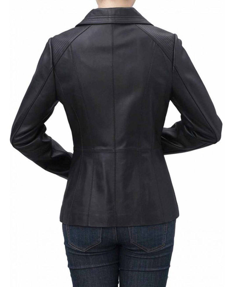Women's Shirt Collar Casual Black Leather Jacket Women's Shirt Collar Casual Black Leather Jacket - Image 4