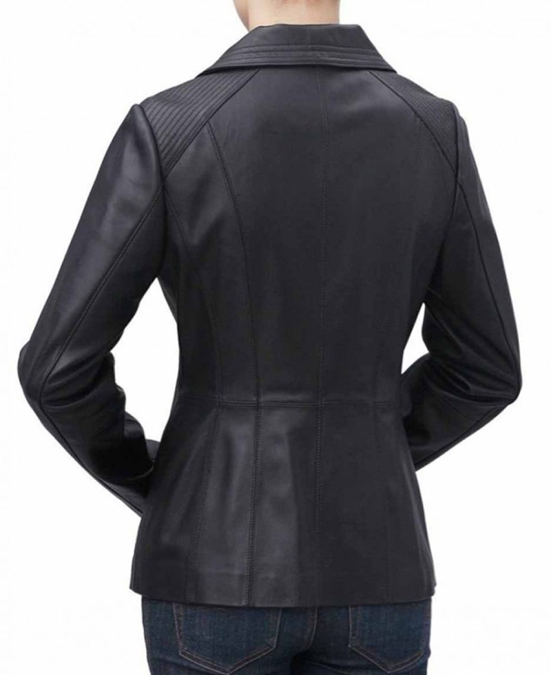 Women's Shirt Collar Casual Black Leather Jacket Women's Shirt Collar Casual Black Leather Jacket - Image 2