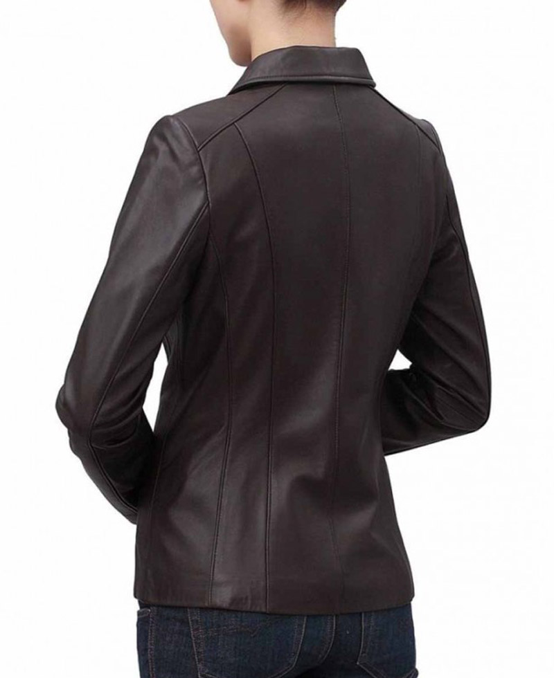 Women's Shirt Collar Casual Brown Leather Jacket Women's Shirt Collar Casual Brown Leather Jacket - Image 4