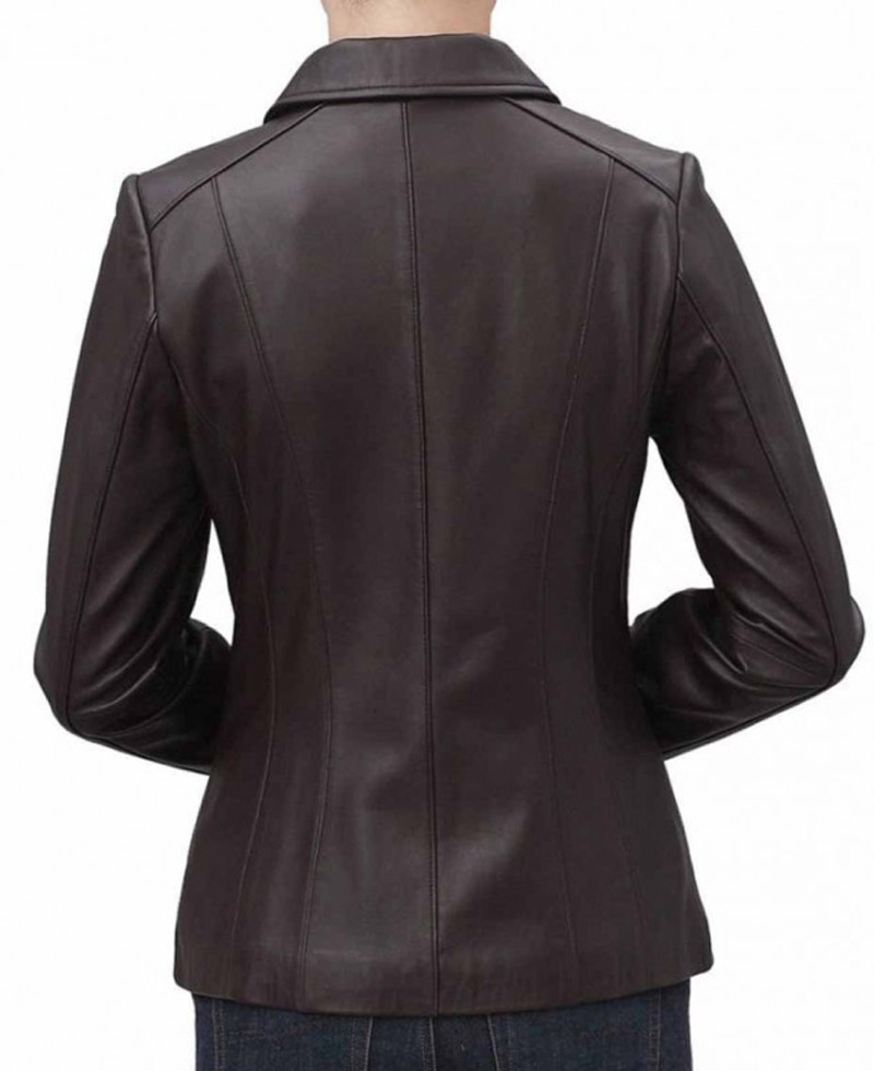 Women's Shirt Collar Casual Brown Leather Jacket Women's Shirt Collar Casual Brown Leather Jacket - Image 2