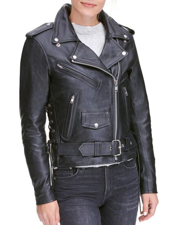 Womens Classic Style Biker Asymmetrical Jacket
