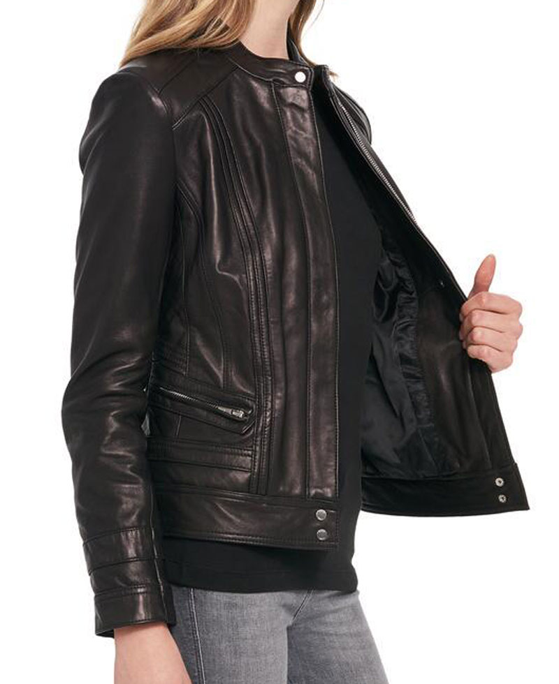 Women's Designer Black Rivet Scuba Leather Jacket Women's Designer Black Rivet Scuba Leather Jacket - Image 4