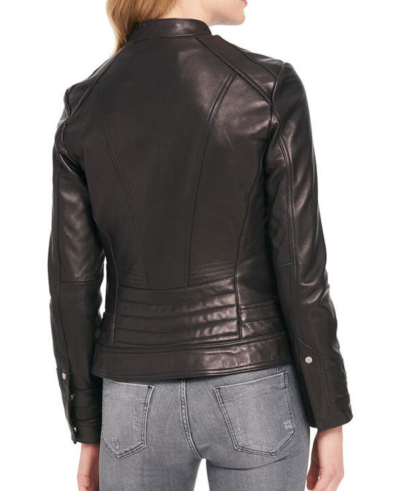 Women's Designer Black Rivet Scuba Leather Jacket Women's Designer Black Rivet Scuba Leather Jacket - Image 5