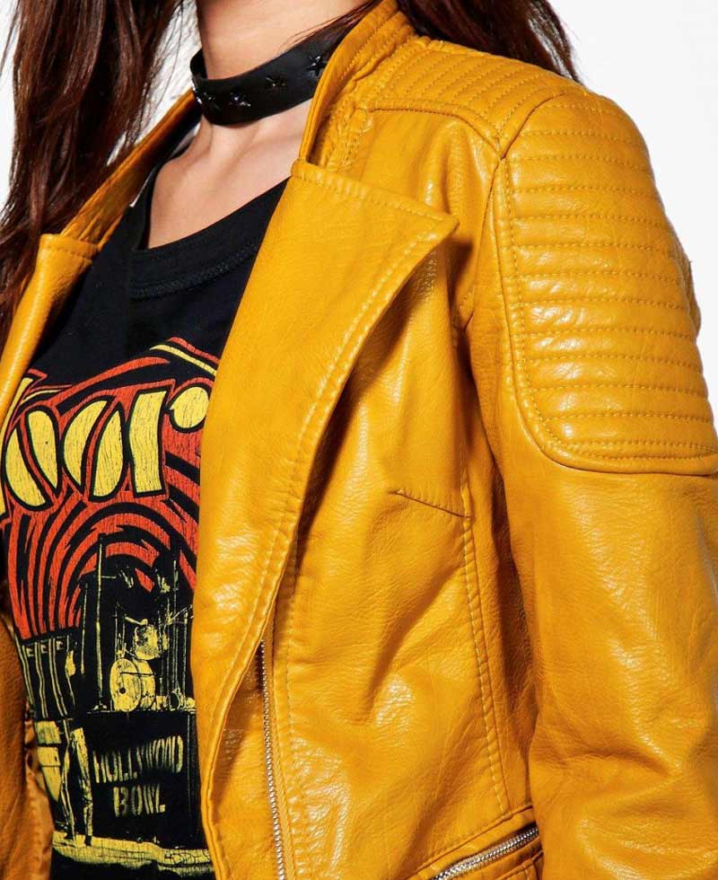 Women's El Paso Yellow Leather Biker Jacket Women's El Paso Yellow Leather Biker Jacket - Image 4