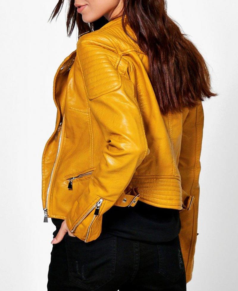 Women's El Paso Yellow Leather Biker Jacket Women's El Paso Yellow Leather Biker Jacket - Image 3