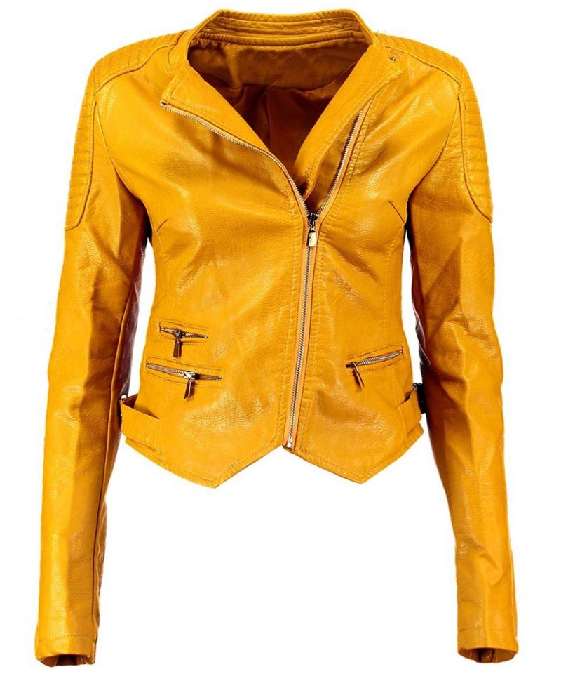Women's El Paso Yellow Leather Biker Jacket