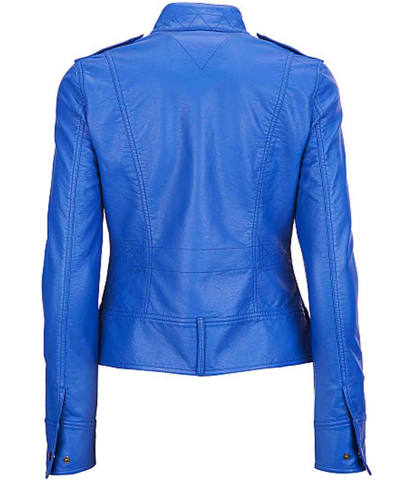 Women's Motorcycle Elegant Blue Leather Jacket womens motorcycle blue jacket