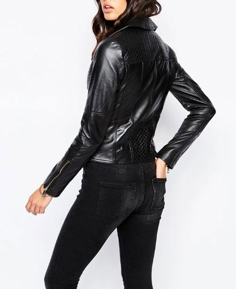 Womens FJ035 Biker Designer Quilted Black Leather Jacket Womens FJ035 Biker Designer Quilted Black Leather Jacket - Image 3