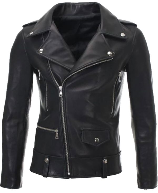 Women's FJ049 Motorcycle Asymmetrical Sheepskin Black Leather Jacket