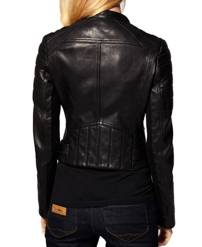 Women's FJ055 Motorcycle Designer Padded Black Leather Jacket Women's FJ055 Motorcycle Designer Padded Black Leather Jacket - Image 2