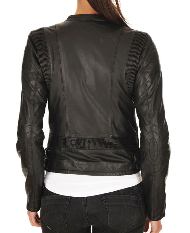 Women's FJ072 Designer Asymmetrical Motorcycle Black Leather Jacket Women's FJ072 Designer Asymmetrical Motorcycle Black Leather Jacket - Image 3