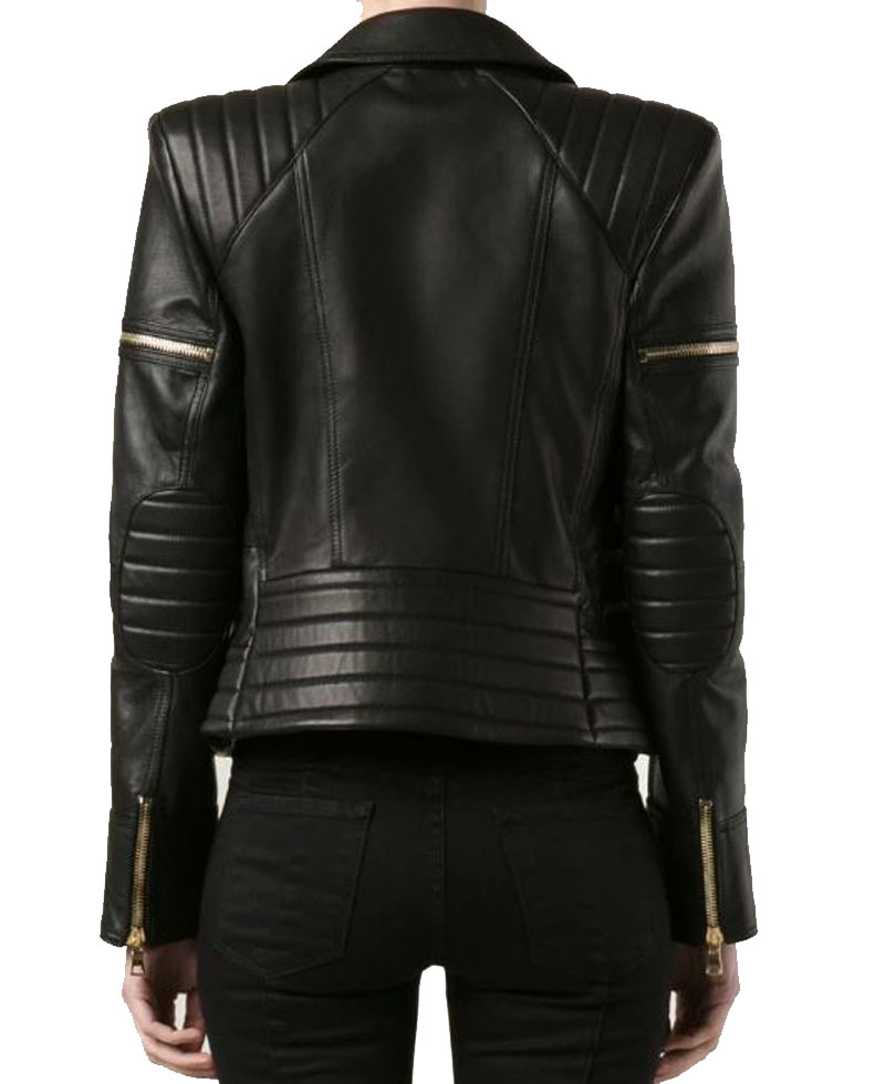 Women's FJ073 Padded Motorcycle Black Leather Jacket Women's FJ073 Padded Motorcycle Black Leather Jacket - Image 2