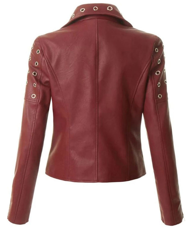 Women's FJ300 Motorcycle Designer Burgundy Leather Jacket Women's FJ300 Motorcycle Designer Burgundy Leather Jacket - Image 3