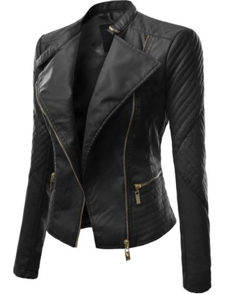 Women's FJ340 Asymmetrical Designer Motorcycle Black Leather Jacket Women's FJ340 Asymmetrical Designer Motorcycle Black Leather Jacket