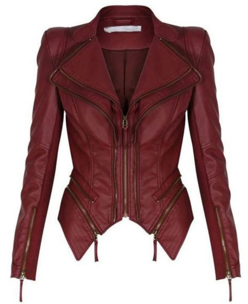 Women's FJ348 Tuxedo Motorcycle Zipper Burgundy Leather Jacket Women's FJ348 Tuxedo Motorcycle Zipper Burgundy Leather Jacket