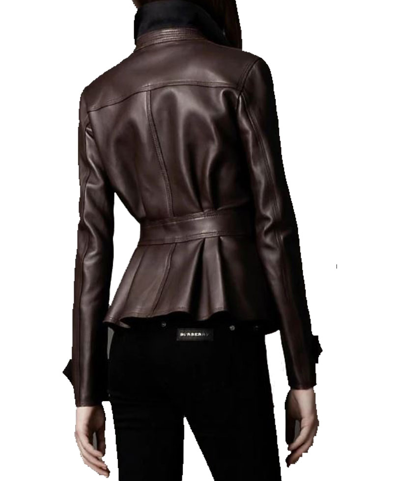Women's FJ356 Designer Peplum Chocolate Brown Leather Jacket Women's FJ356 Designer Peplum Chocolate Brown Leather Jacket - Image 2
