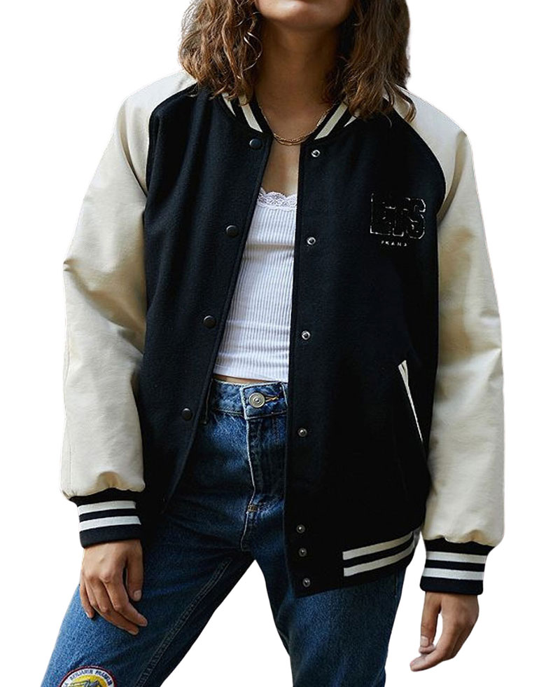 Women's Iets Frans Varsity Black and White Jacket Women's Iets Frans Varsity Black and White Jacket - Image 3