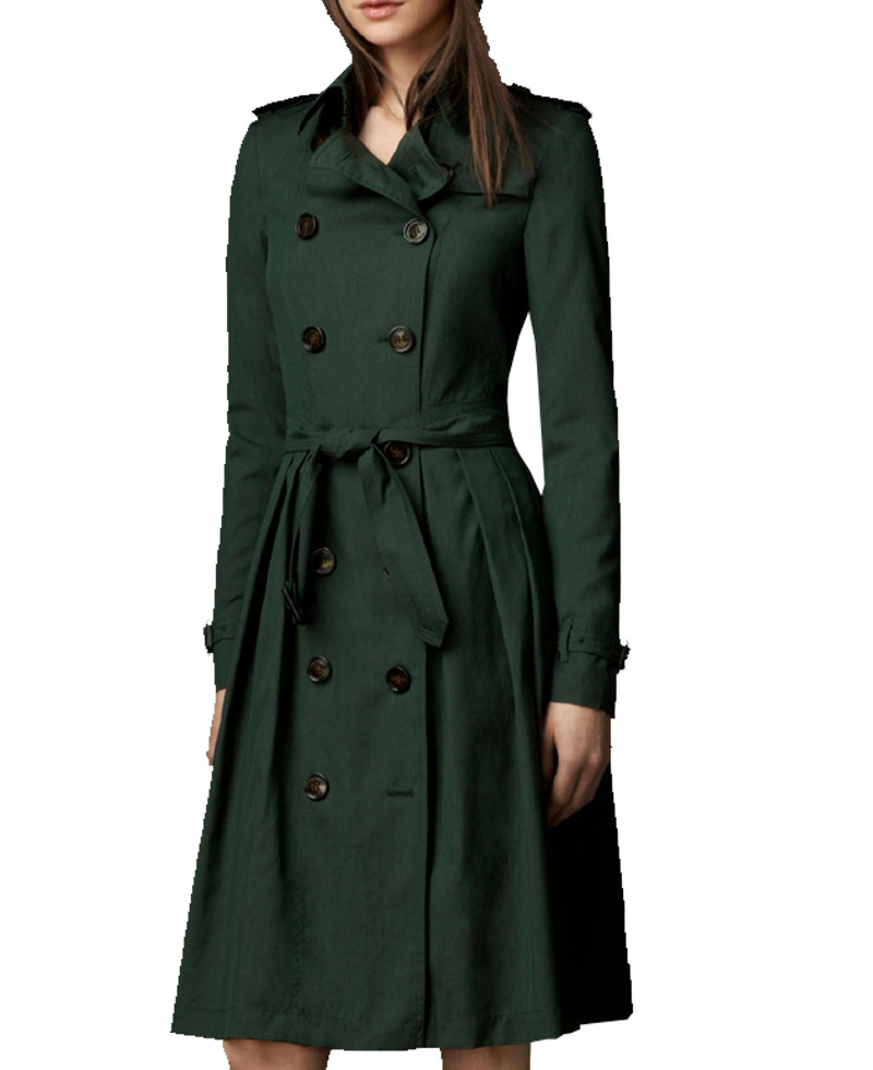 Women's Green Double Breasted Belted Coat Women's Green Double Breasted Belted Coat