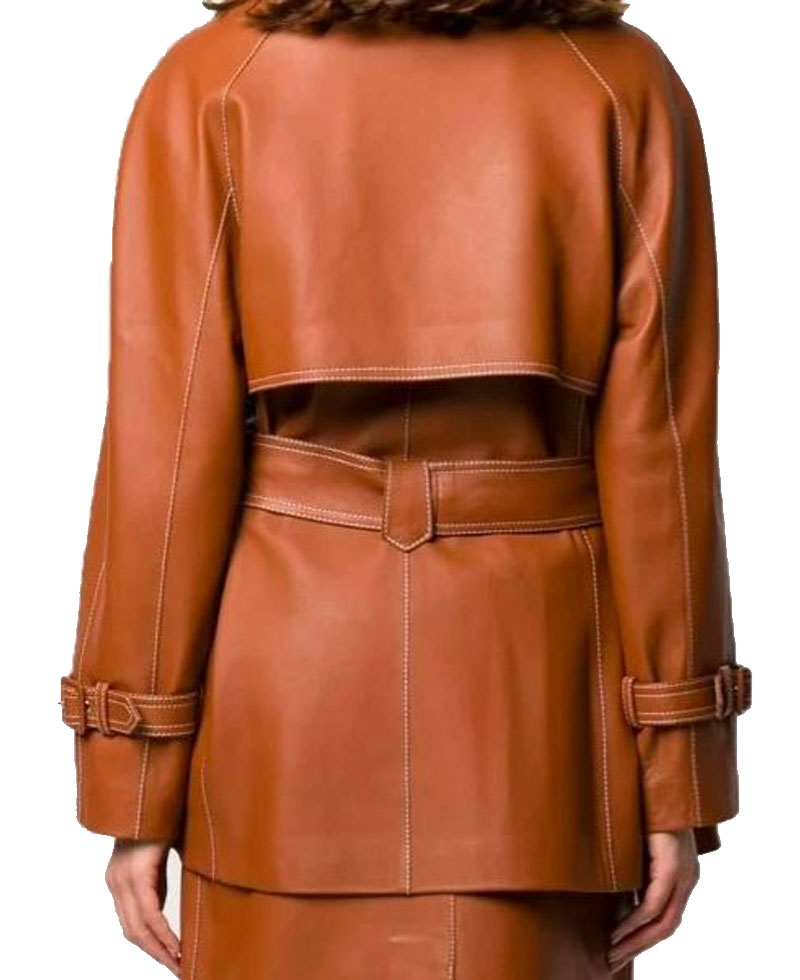 Women’s Belted Mid-Length Leather Brown Coat Women’s Belted Mid-Length Leather Brown Coat - Image 2