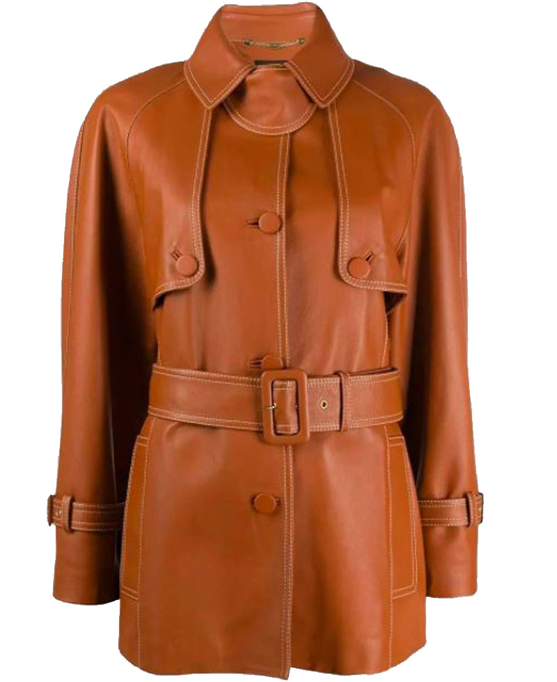 Women’s Belted Mid-Length Leather Brown Coat Women’s Belted Mid-Length Leather Brown Coat