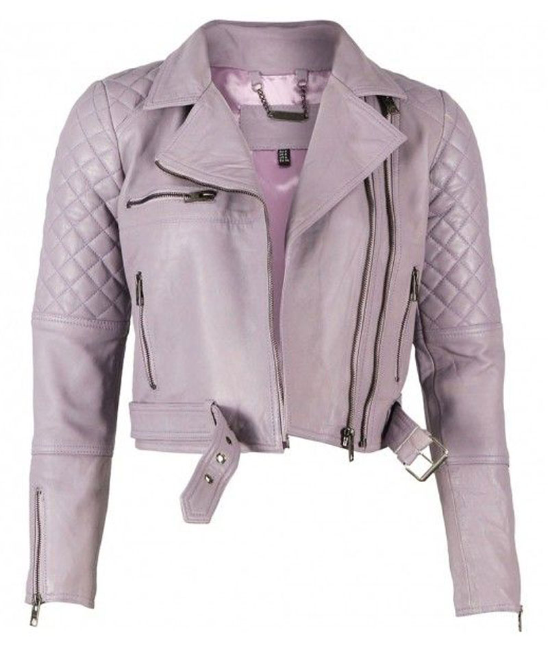 Women's Lavender Biker Asymmetrical Quilted Leather Jacket
