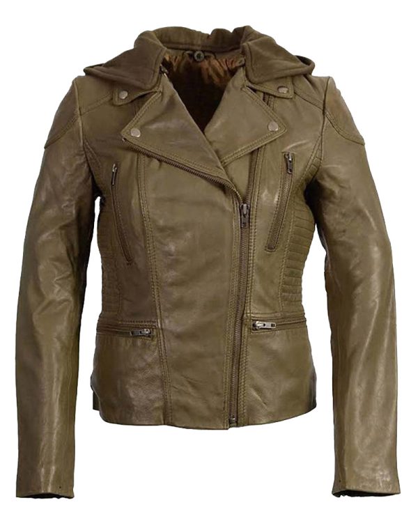 Women's Asymmetrical Olive Green Leather Jacket