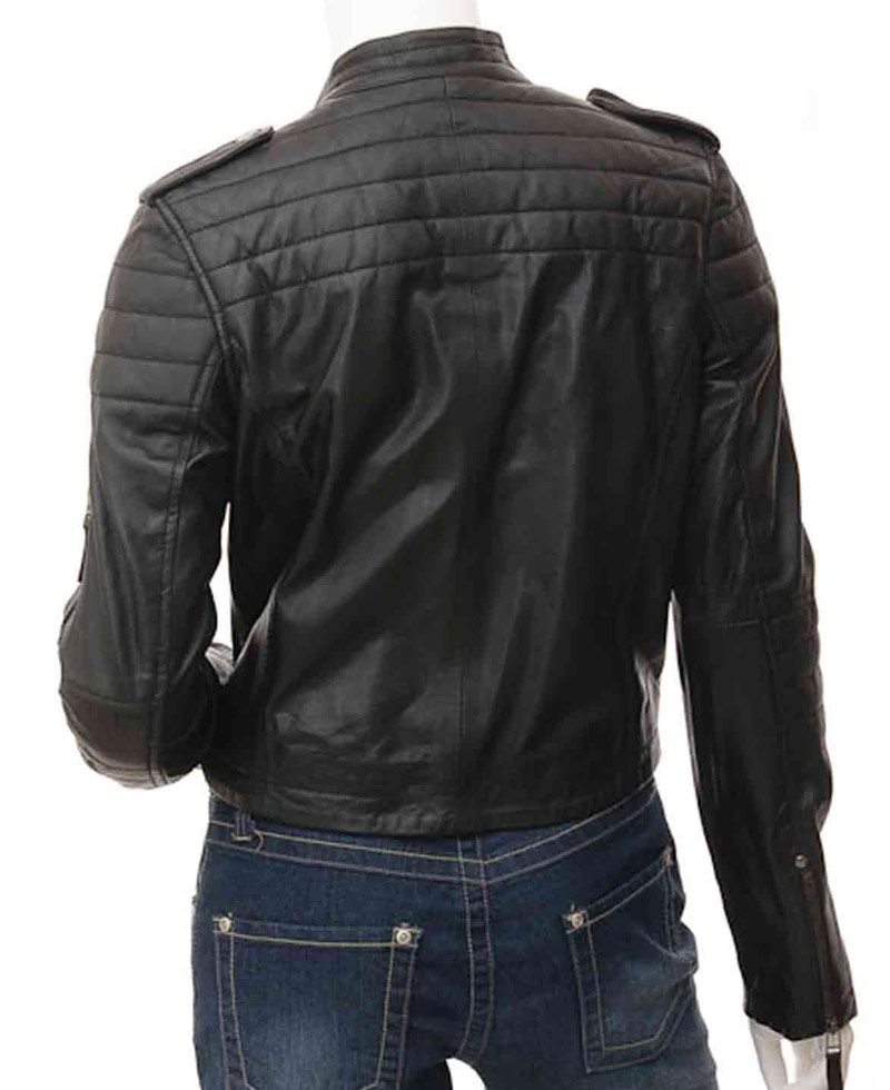 Women's Asymmetrical Zipper Padded Design Leather Jacket Women's Asymmetrical Zipper Padded Design Leather Jacket - Image 2
