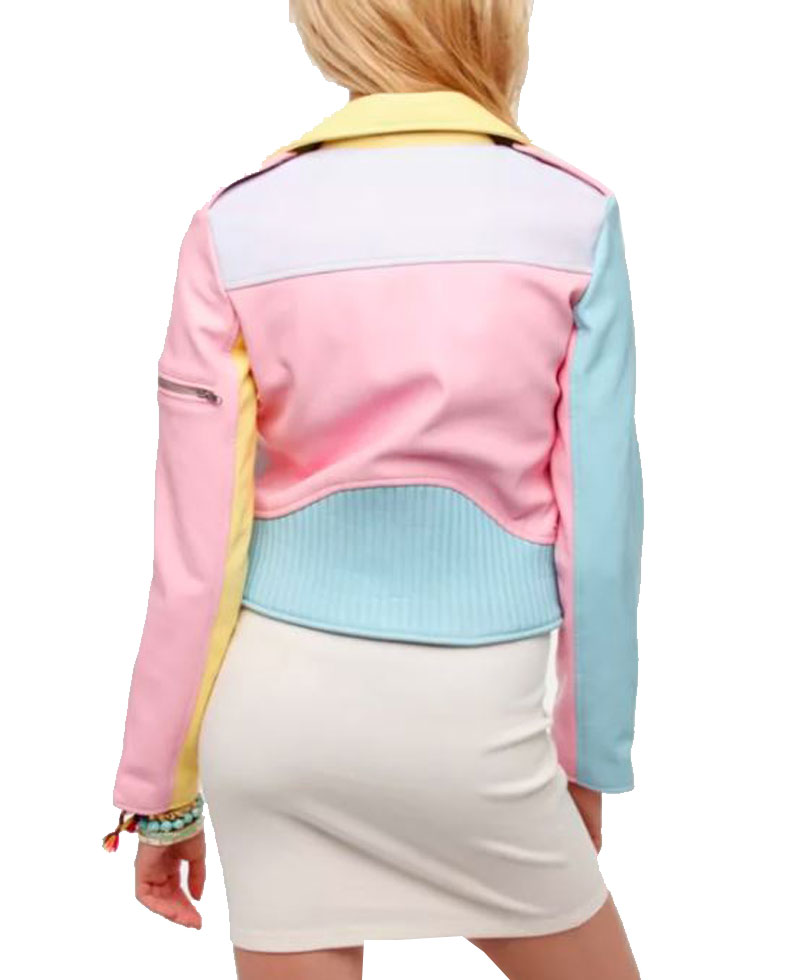 Women's Biker Rainbow Pastel Faux Leather Jacket Women's Biker Rainbow Pastel Faux Leather Jacket - Image 3