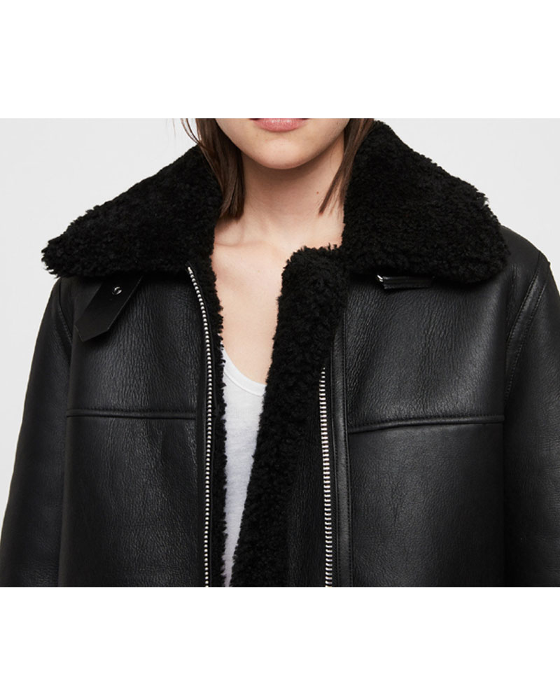 Women's Shearling Bomber Black Leather Jacket Women's Shearling Bomber Black Leather Jacket - Image 5