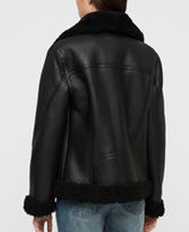 Women's Shearling Bomber Black Leather Jacket Women's Shearling Bomber Black Leather Jacket - Image 6