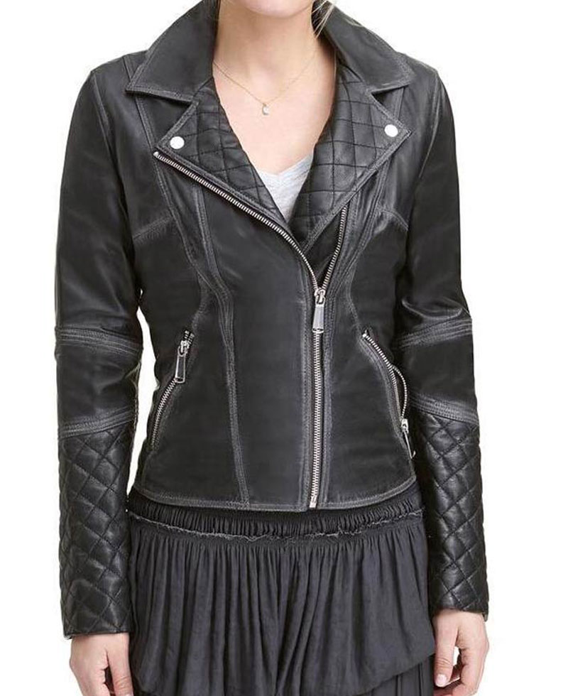 Women’s WFJ189 Quilted Black Leather Jacket Women’s WFJ189 Quilted Black Leather Jacket