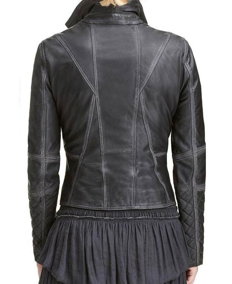 Women’s WFJ189 Quilted Black Leather Jacket Women’s WFJ189 Quilted Black Leather Jacket - Image 3