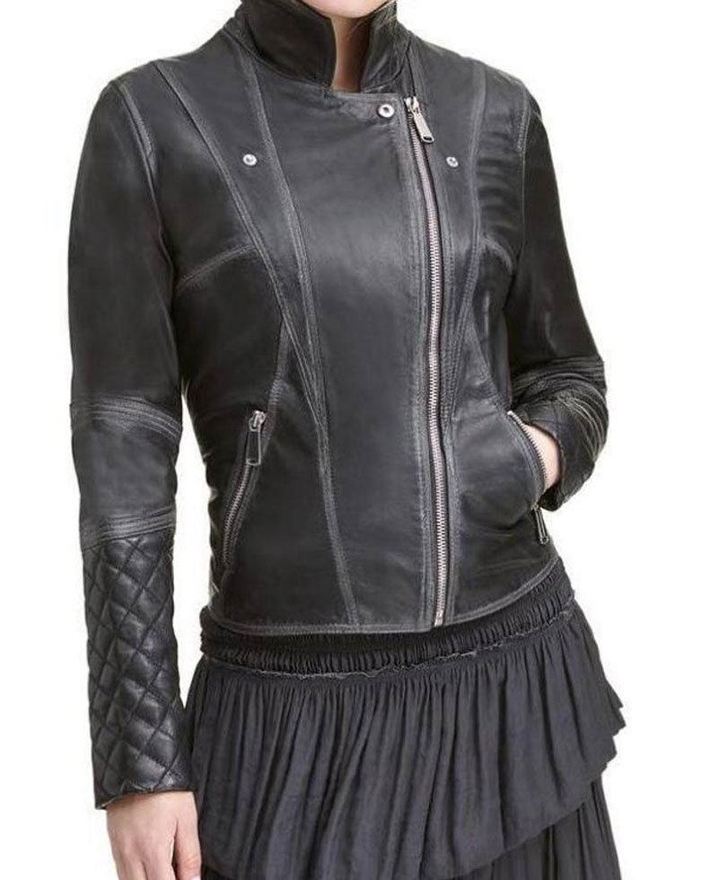 Women’s WFJ189 Quilted Black Leather Jacket Women’s WFJ189 Quilted Black Leather Jacket - Image 2